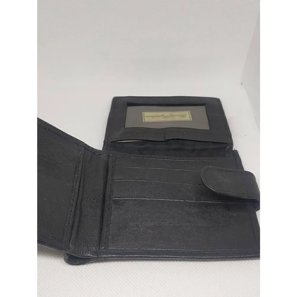 Unisex Handcrafted Genuine Leather Black Bifold W/ Snap Wallet